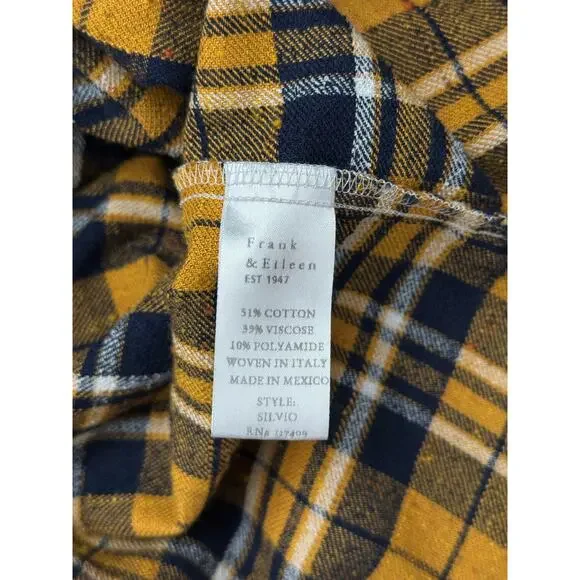 NWOT Frank & Eileen SILVIO Untuckable Button-Up Shirt Yellow Navy Plaid Medium - Picture 6 of 6